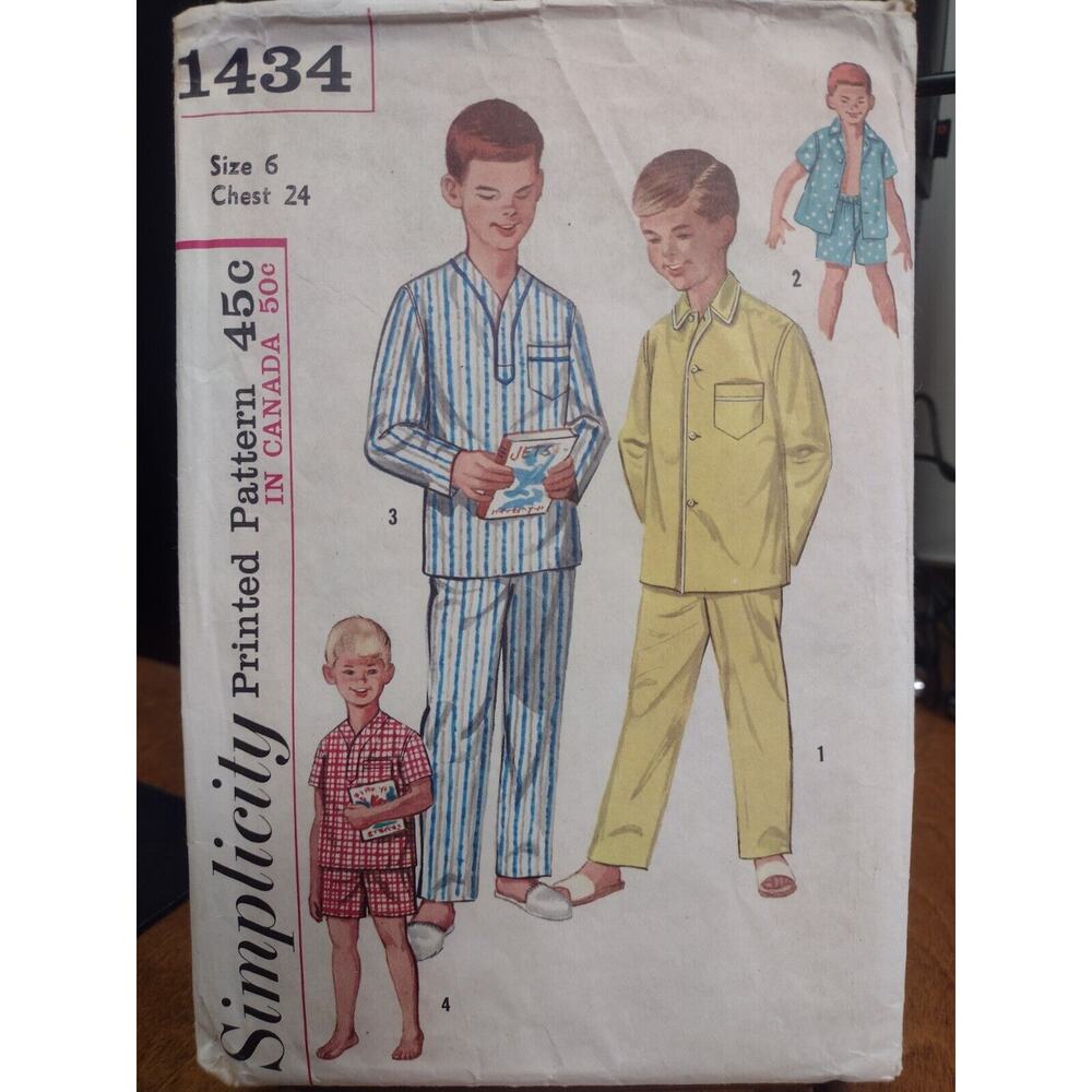 Vintage Simplicity Pattern 1434 Boy's Pajamas in Two Lengths Size 6 (1960s)‎